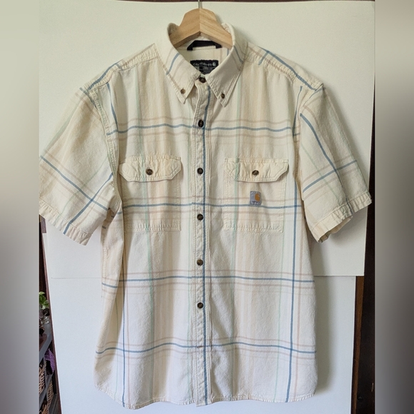 Carhartt Other - Carhartt Men's XL Loose Fit Cream Plaid Shirt Short Sleeve